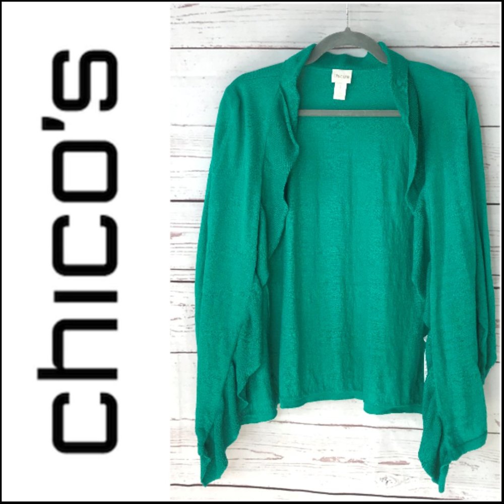 Chico's Solid Ruffle Cardigan Size 1